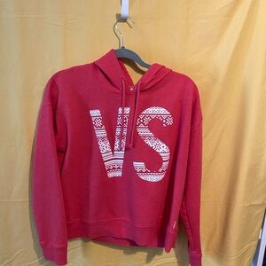 Victoria's Secret Red Hooded Sweatshirt with White Patterned VS